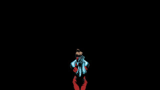 Woman red pants blue jacket - her hand behind her head free wallpaper