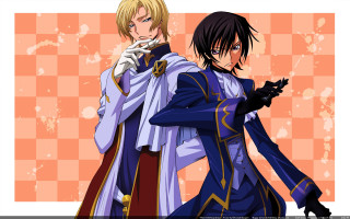 Anime characters checkered background red - two anime character free wallpaper