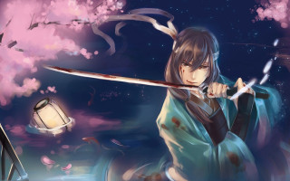Woman holding sword lantern light - pink free wallpaper for desktop