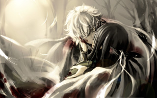 Man white hair black outfit 3 - a black outfit holding free wallpaper