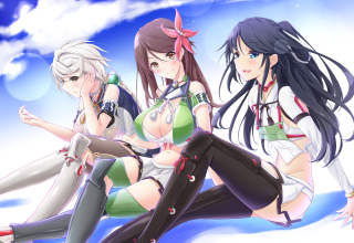 Anime girls sitting crossed legs - their leg free wallpaper
