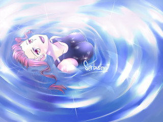 Cartoon girl floating pool water - a cartoon girl free wallpaper
