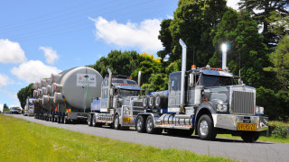 Large truck tanker road forest - heavy free wallpaper