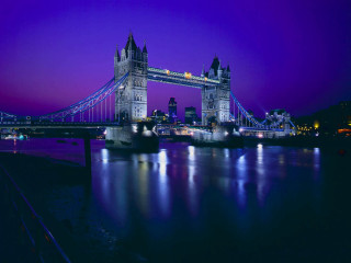 Bridge water purple sky background - a matte painting free wallpaper