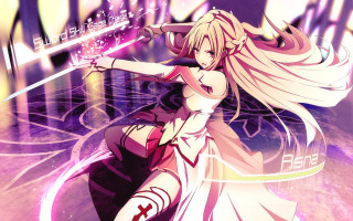 Woman white dress sword purple 3 - a purple light free wallpaper