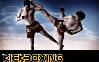 Kickboxers fighting sky background title - two man free wallpaper