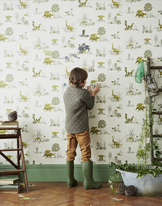 Little boy dinosaurs wall plant - art free wallpaper