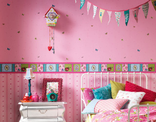 Bedroom pink wall white bed - a white dresser free wallpaper