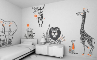 Bedroom bed giraffe wall mural - graffiti paint free wallpaper