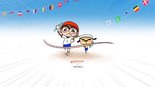 Cartoon girl surfboard sky flags - extreme illustration free wallpaper