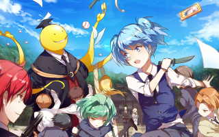 Anime characters blue sky clouds 5 - cloud and birds free wallpaper