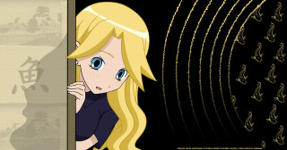 Blonde girl leaning wall stars - against free wallpaper