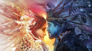 Woman headdress man feathered hat - a painting free wallpaper