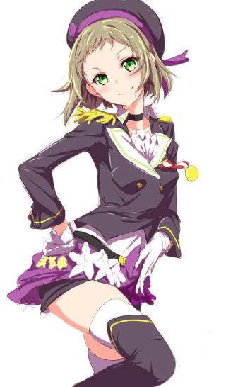 Woman uniform hat skirt kneeling - her knee free wallpaper
