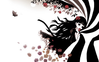 Woman long hair flower tree 2 - long hair and a flower free wallpaper