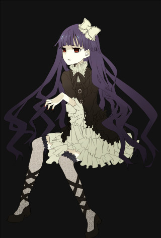 Purple haired gothic girl sitting - her hip free wallpaper