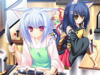 Anime girls cooking kitchen cat 2 - the other hand free wallpaper