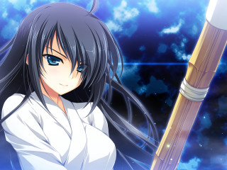 Woman holding stick looking camera - maya free wallpaper