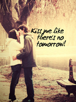 Couple kissing bench tree quote - romantic free wallpaper