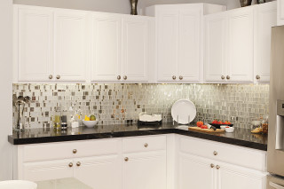 Kitchen white cabinets black countertops - silver free wallpaper