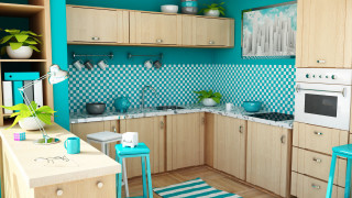 Kitchen blue white checkered backslash - art green free wallpaper