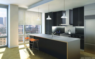 Kitchen large island city window - unreal free wallpaper