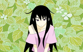 Girl black hair flower leaves - computer art free wallpaper