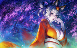 Woman cat ears red top - a cat ear free wallpaper