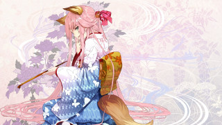 Woman blue dress stick flowered - umbrella free wallpaper