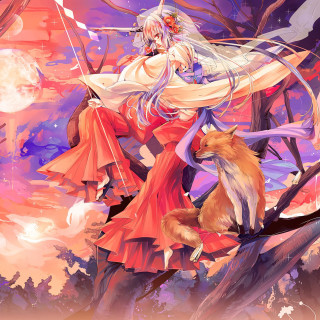 Woman red dress white umbrella - fantasy art free wallpaper