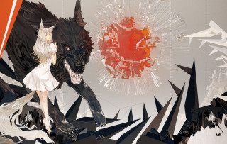 Woman white dress black wolf - a black wolf free wallpaper