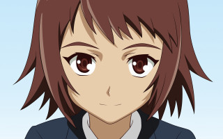 Anime girl brown hair blue - a white collar free wallpaper