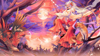 Woman red dress forest fox - a red dress free wallpaper for desktop