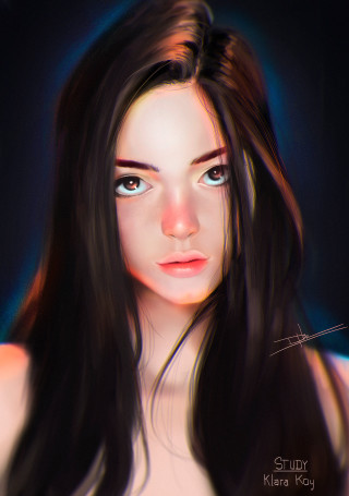 Woman long hair blue eyes 16 - a digital painting of a woman free wallpaper