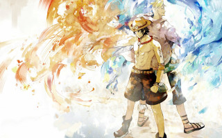 Couple people standing painting wave - eiichiro oda free wallpaper