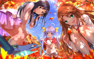 Anime girls forest dragon foreground - a jigsaw puzzle free wallpaper for desktop