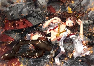 Woman laying rubble fire hydrant - explosion free wallpaper