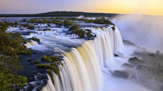 Waterfall sunset trees flowing nature - flowing free wallpaper for desktop