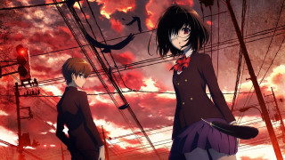 Anime characters red sky clouds 2 - a red bow tie free wallpaper