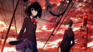 Anime characters red sky clouds - serial free wallpaper