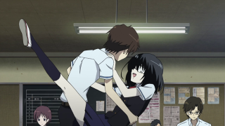 Man woman classroom back carry - dynamic pose free wallpaper