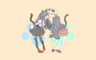 Anime couple cats shoulder back - a picture free wallpaper for desktop