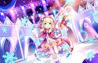 Girl dress scissors stage snowflakes - a girl in a dress holding free wallpaper