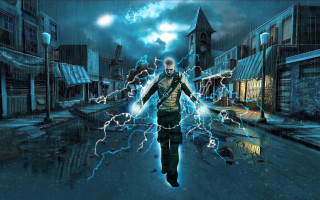 Man walking street lightning hands - lightning free wallpaper