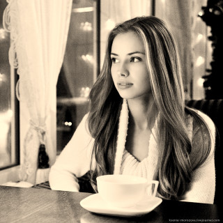 Woman sitting table coffee window - eszter mattioni free wallpaper