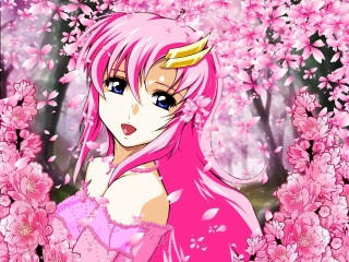 Pink hair girl flower sakura - a pink dress free wallpaper for desktop