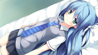 Blue hair girl bed blush - a screenshot free wallpaper for desktop