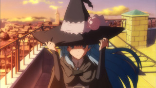 Woman witches hat balcony city - a balcony free wallpaper