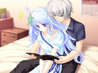 Couple sitting bed reading book - a bed together free wallpaper