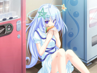 Girl sitting floor eating donut - official art free wallpaper for desktop